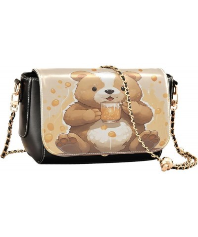 Bear Drink Milk Leather Crossbody Bags, Crossbody Purses for Women Leather, Leather Zipper Shoulder Bag Bear Drink Milk-4 $23...