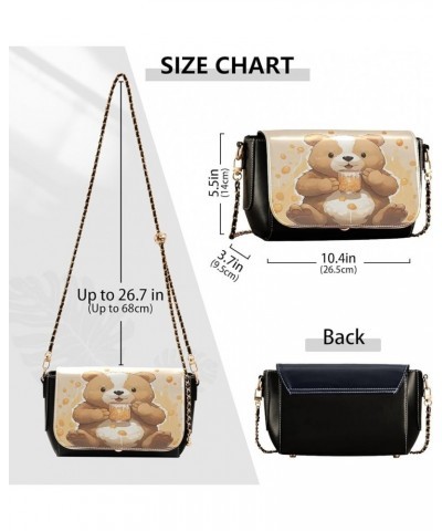 Bear Drink Milk Leather Crossbody Bags, Crossbody Purses for Women Leather, Leather Zipper Shoulder Bag Bear Drink Milk-4 $23...