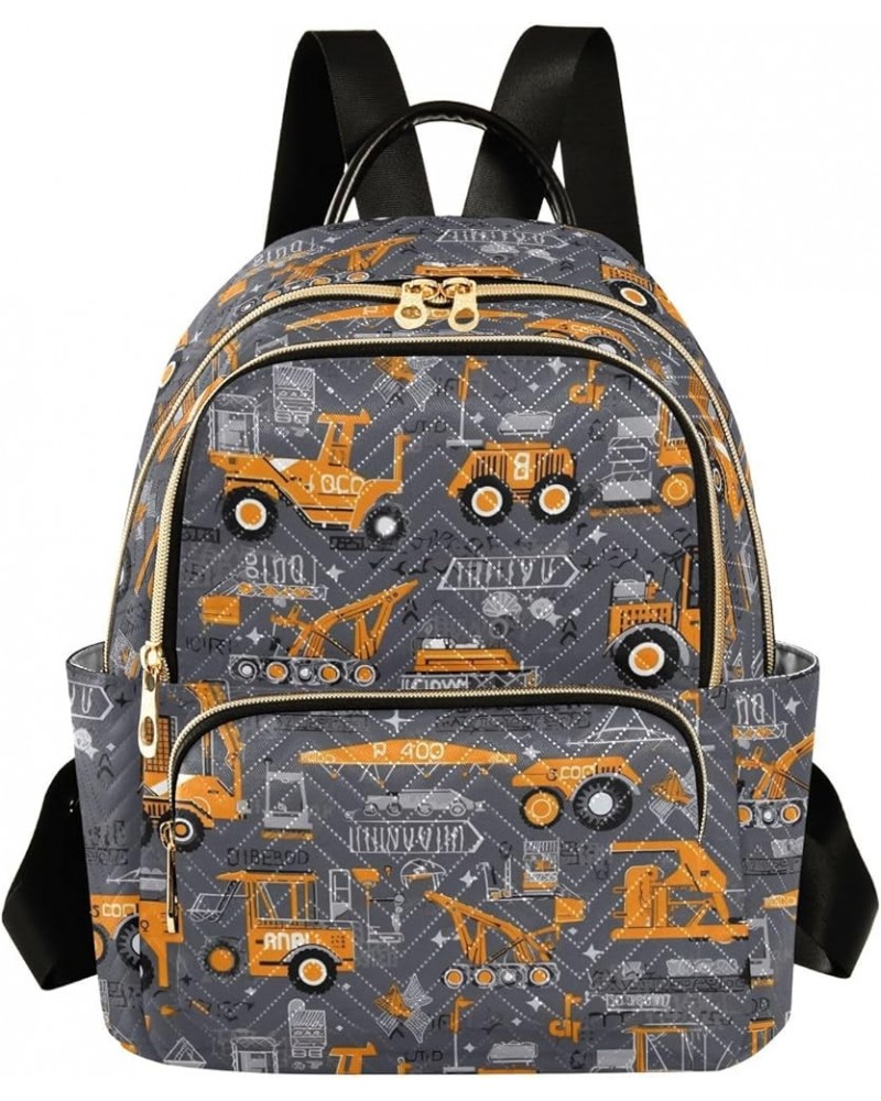 Cute Construction Vehicles Gray Backpack for Women Fashion Shoulder Bags Small Casual Daypack Travel Bag S 202a3199 S(10.23"x...