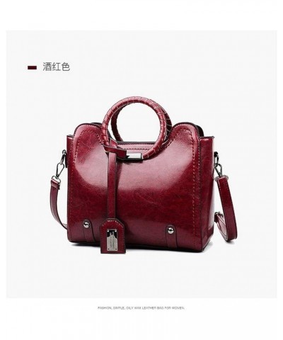 Women's Retro Pu Woven Oil Leather Ring Handbag Shoulder Bag Oblique Satchel (light gray) Burgundy $39.13 Totes