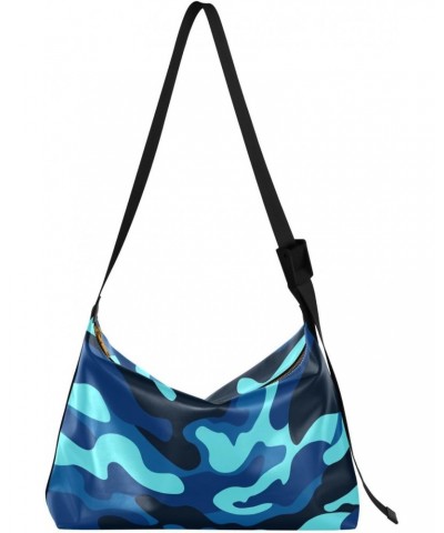 Large Crossbody Bag Blue Camouflage PU Leather Shoulder Bag for Women Girls $17.48 Crossbody Bags