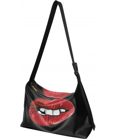 Leather Hobo Tote Bags for Women Men,Mounth Red Lips Trendy Messenger Bag Crossbody Large Size Sexy Woman Cartoon Casual Shou...