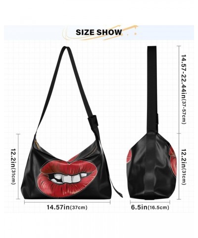 Leather Hobo Tote Bags for Women Men,Mounth Red Lips Trendy Messenger Bag Crossbody Large Size Sexy Woman Cartoon Casual Shou...