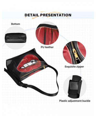 Leather Hobo Tote Bags for Women Men,Mounth Red Lips Trendy Messenger Bag Crossbody Large Size Sexy Woman Cartoon Casual Shou...