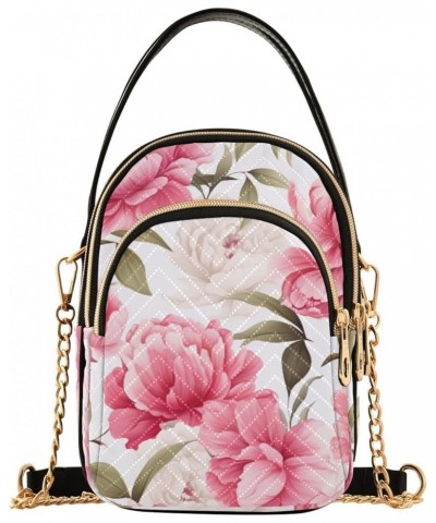 Red and Pink Floral Shoulder Bag, Lightweight Crossbody Bag Shoulder Bag with Zipper Pink Peony Flower-2 $12.17 Crossbody Bags