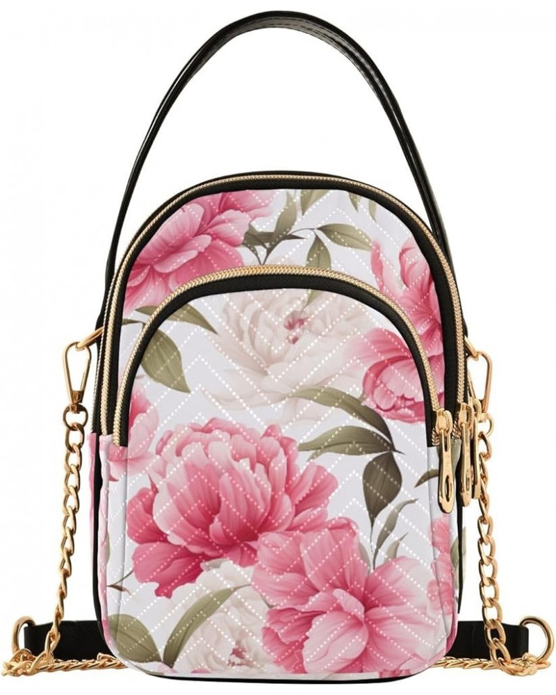 Red and Pink Floral Shoulder Bag, Lightweight Crossbody Bag Shoulder Bag with Zipper Pink Peony Flower-2 $12.17 Crossbody Bags