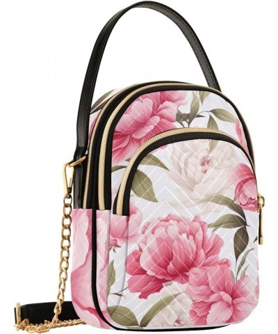 Red and Pink Floral Shoulder Bag, Lightweight Crossbody Bag Shoulder Bag with Zipper Pink Peony Flower-2 $12.17 Crossbody Bags