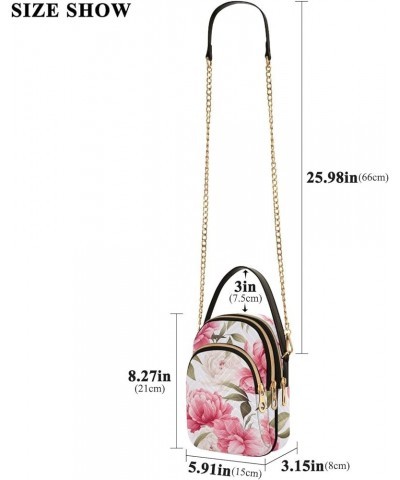 Red and Pink Floral Shoulder Bag, Lightweight Crossbody Bag Shoulder Bag with Zipper Pink Peony Flower-2 $12.17 Crossbody Bags