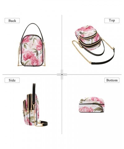 Red and Pink Floral Shoulder Bag, Lightweight Crossbody Bag Shoulder Bag with Zipper Pink Peony Flower-2 $12.17 Crossbody Bags