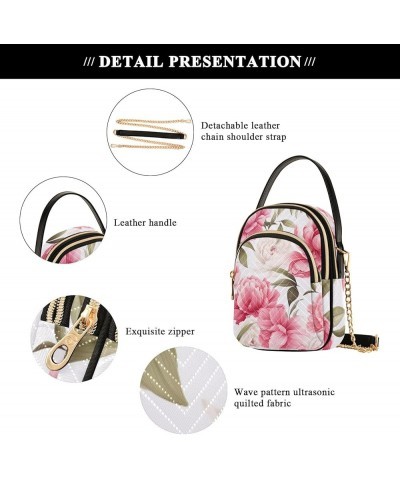 Red and Pink Floral Shoulder Bag, Lightweight Crossbody Bag Shoulder Bag with Zipper Pink Peony Flower-2 $12.17 Crossbody Bags