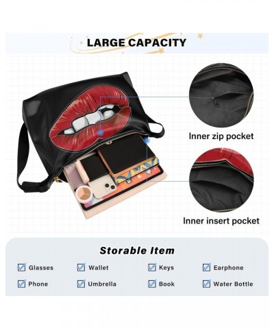 Leather Hobo Tote Bags for Women Men,Mounth Red Lips Trendy Messenger Bag Crossbody Large Size Sexy Woman Cartoon Casual Shou...