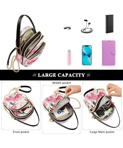 Red and Pink Floral Shoulder Bag, Lightweight Crossbody Bag Shoulder Bag with Zipper Pink Peony Flower-2 $12.17 Crossbody Bags