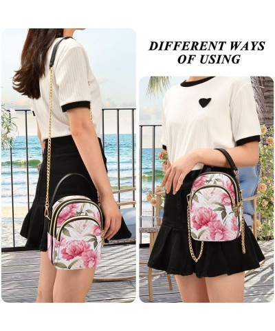 Red and Pink Floral Shoulder Bag, Lightweight Crossbody Bag Shoulder Bag with Zipper Pink Peony Flower-2 $12.17 Crossbody Bags