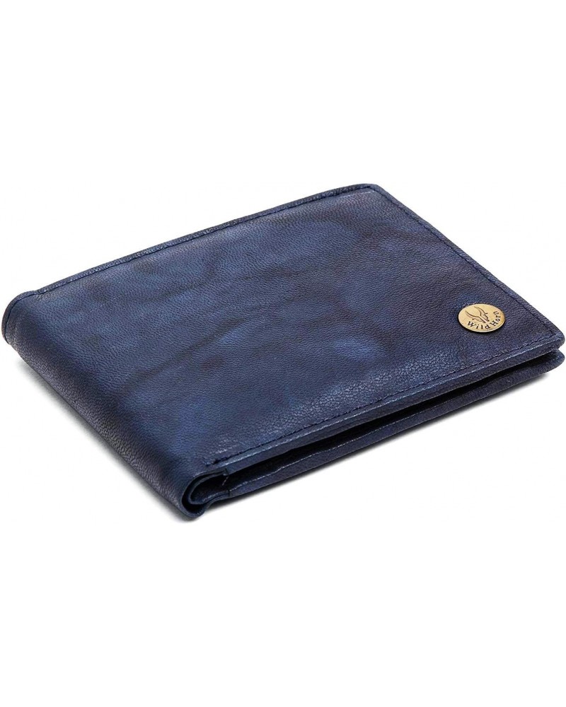 RFID Protected Blue Antique Leather Wallet for Men New Blue $14.10 Wallets