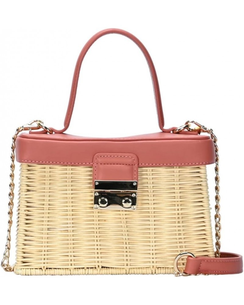 Top-Handle Structured Rattan Straw 2-Way Boxy Satchel Purse Handbag Crossbody Rose $37.46 Satchels