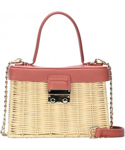 Top-Handle Structured Rattan Straw 2-Way Boxy Satchel Purse Handbag Crossbody Rose $37.46 Satchels