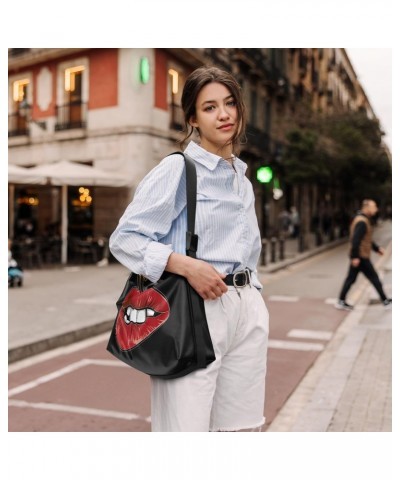 Leather Hobo Tote Bags for Women Men,Mounth Red Lips Trendy Messenger Bag Crossbody Large Size Sexy Woman Cartoon Casual Shou...