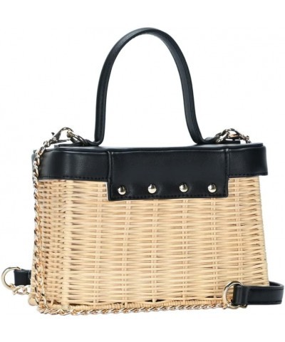 Top-Handle Structured Rattan Straw 2-Way Boxy Satchel Purse Handbag Crossbody Rose $37.46 Satchels