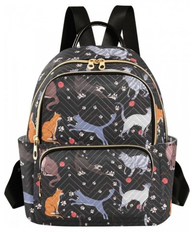 Backpack Purse for Women Multi-colored Cats, Mini Fashion Backpack Yarn Ball Lightweight Casual Daypack Shoulder Bag Travel B...