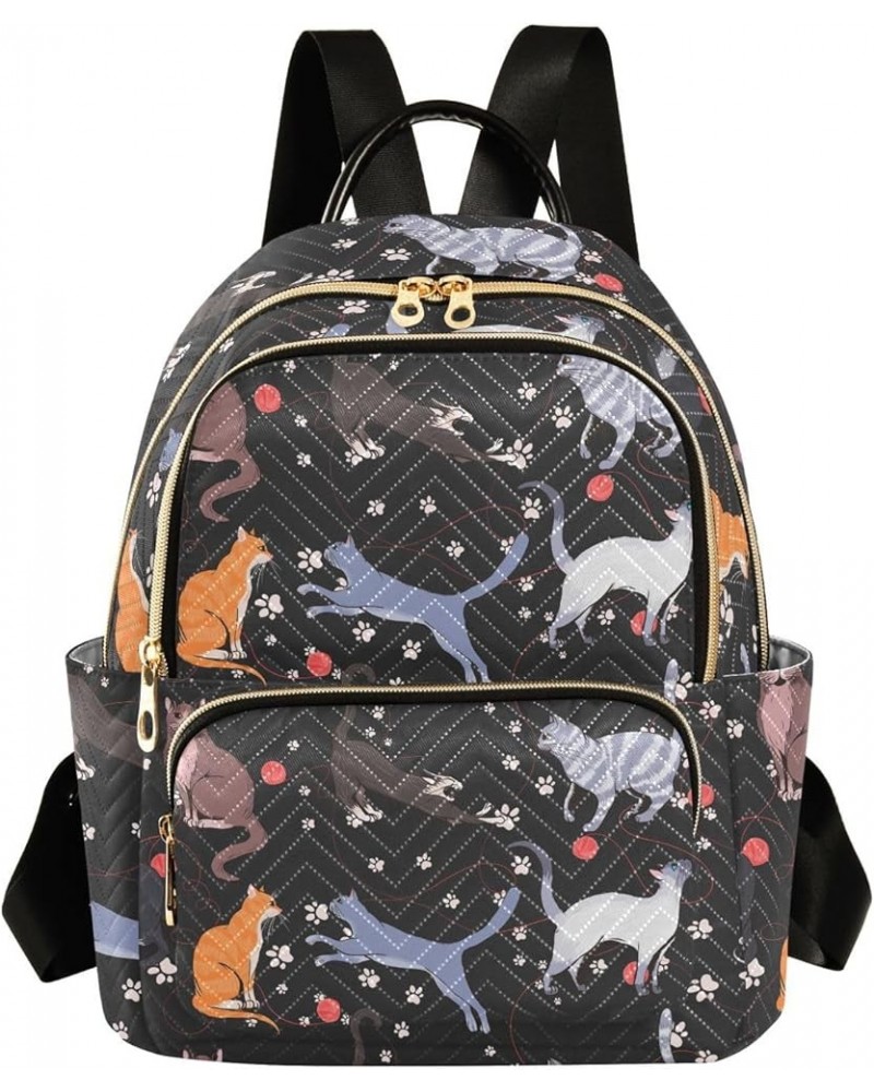 Backpack Purse for Women Multi-colored Cats, Mini Fashion Backpack Yarn Ball Lightweight Casual Daypack Shoulder Bag Travel B...