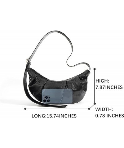 Women's Genuine Leather Half Moon Shoulder Bag With Zipper Croissant Adjustable Strap Crossbody Bag Gray $29.25 Crossbody Bags