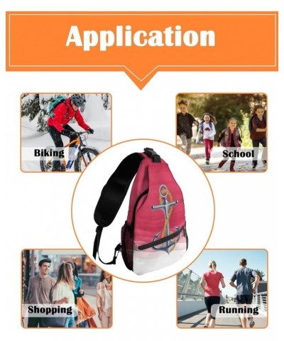 Sling Bag Crossbody Bag for Women Men Watercolor Summer Ombre Caramel Orange Ocean Anchor Waterproof Hiking Backpack Lightwei...