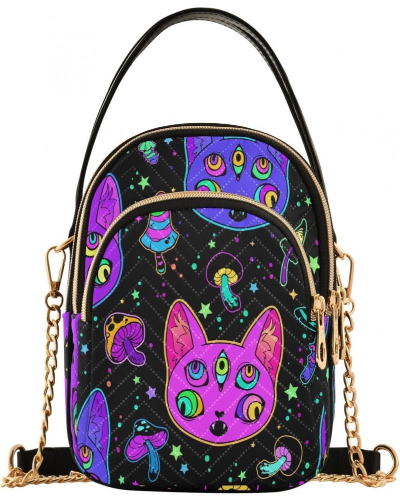 Women's Crossbody Handbags Clutch Phone Purse Psychedelic Cat Stylish Shoulder Bag with Detachable Chain Strap $15.59 Shoulde...