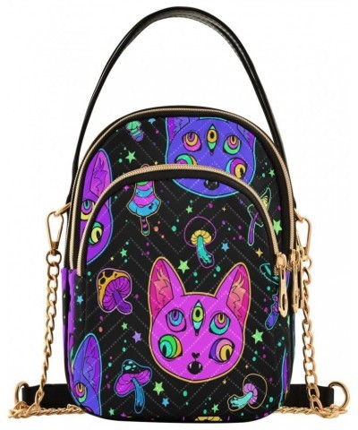 Women's Crossbody Handbags Clutch Phone Purse Psychedelic Cat Stylish Shoulder Bag with Detachable Chain Strap $15.59 Shoulde...