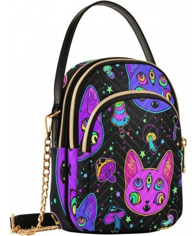 Women's Crossbody Handbags Clutch Phone Purse Psychedelic Cat Stylish Shoulder Bag with Detachable Chain Strap $15.59 Shoulde...