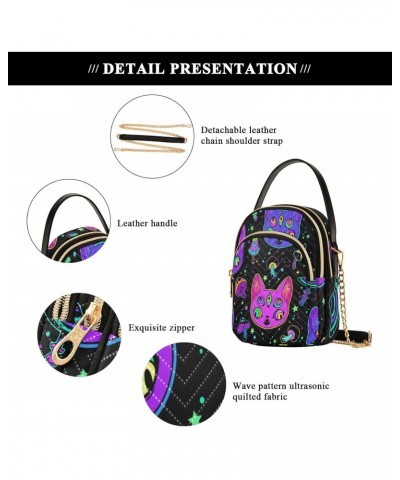 Women's Crossbody Handbags Clutch Phone Purse Psychedelic Cat Stylish Shoulder Bag with Detachable Chain Strap $15.59 Shoulde...