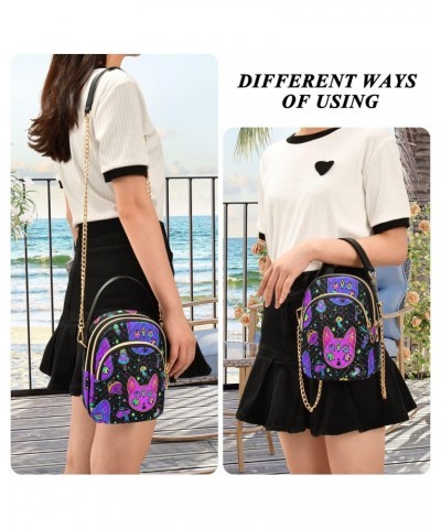 Women's Crossbody Handbags Clutch Phone Purse Psychedelic Cat Stylish Shoulder Bag with Detachable Chain Strap $15.59 Shoulde...