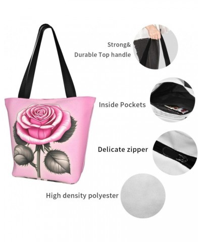 Beautiful Pink Roses Classic Printed Design,Large-Capacity Lightweight Quilted Handbag,Suitable For Shopping,Fitness,Fashiona...