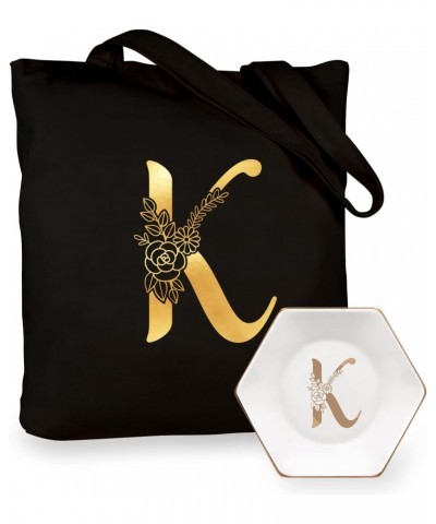 Monogrammed Gifts for Women Initial K Personalized Gifts Black Tote Bag for Wedding Bridesmaids Gifts Teacher Appreciation Gi...