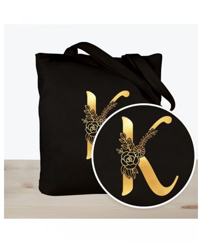 Monogrammed Gifts for Women Initial K Personalized Gifts Black Tote Bag for Wedding Bridesmaids Gifts Teacher Appreciation Gi...