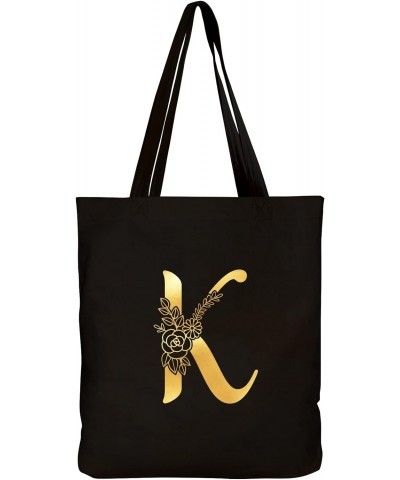 Monogrammed Gifts for Women Initial K Personalized Gifts Black Tote Bag for Wedding Bridesmaids Gifts Teacher Appreciation Gi...