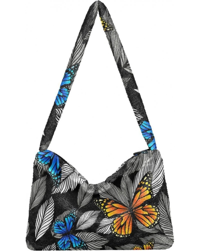 Leaves Butterfly Shoulder Tote Bags for Women Furry Crossbody bag Hobo Handbag Purses for Traveling Working Shopping $9.87 Totes