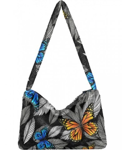 Leaves Butterfly Shoulder Tote Bags for Women Furry Crossbody bag Hobo Handbag Purses for Traveling Working Shopping $9.87 Totes