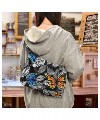 Leaves Butterfly Shoulder Tote Bags for Women Furry Crossbody bag Hobo Handbag Purses for Traveling Working Shopping $9.87 Totes