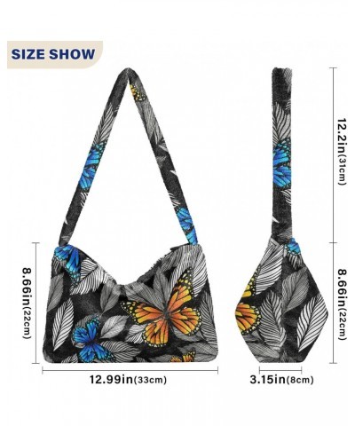 Leaves Butterfly Shoulder Tote Bags for Women Furry Crossbody bag Hobo Handbag Purses for Traveling Working Shopping $9.87 Totes