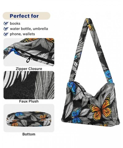 Leaves Butterfly Shoulder Tote Bags for Women Furry Crossbody bag Hobo Handbag Purses for Traveling Working Shopping $9.87 Totes