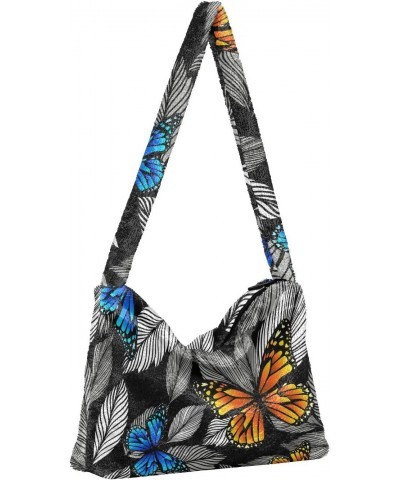 Leaves Butterfly Shoulder Tote Bags for Women Furry Crossbody bag Hobo Handbag Purses for Traveling Working Shopping $9.87 Totes