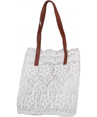 Women Fashion Lace Shoulder Bag Large Capacity Handbag Bucket Bags Purse White $13.23 Totes