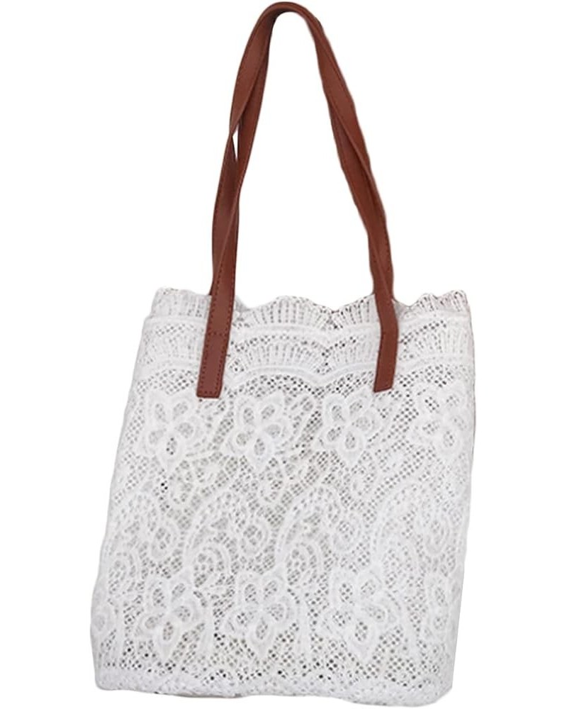 Women Fashion Lace Shoulder Bag Large Capacity Handbag Bucket Bags Purse White $13.23 Totes