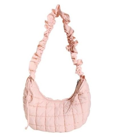 Women Small Puffer Hobo Bag Quilted Crossbody Bag Down Shoulder Bag Casual Handbag Daily Purse Pink $10.80 Totes