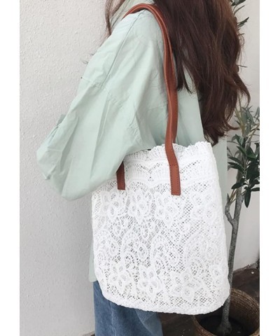 Women Fashion Lace Shoulder Bag Large Capacity Handbag Bucket Bags Purse White $13.23 Totes