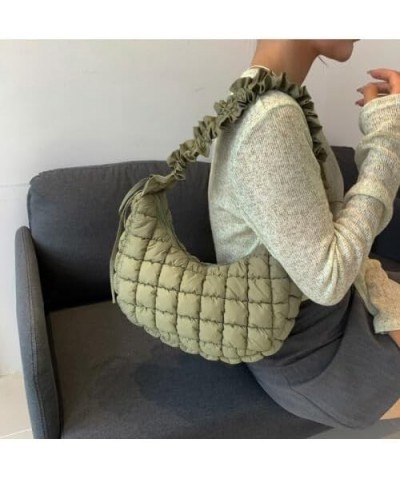 Women Small Puffer Hobo Bag Quilted Crossbody Bag Down Shoulder Bag Casual Handbag Daily Purse Pink $10.80 Totes