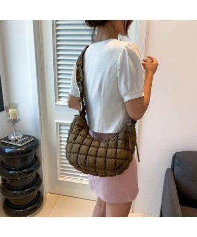 Women Small Puffer Hobo Bag Quilted Crossbody Bag Down Shoulder Bag Casual Handbag Daily Purse Pink $10.80 Totes