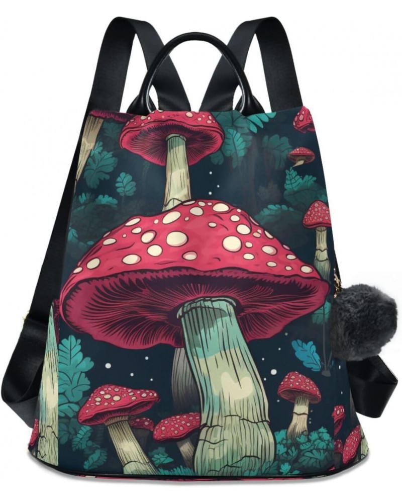 Red Mushroom in Night Forest Backpack Purse for Women Travel Casual Daypack College Bookbag Work Business Ladies Shoulder Bag...