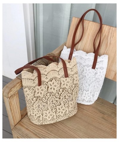 Women Fashion Lace Shoulder Bag Large Capacity Handbag Bucket Bags Purse White $13.23 Totes