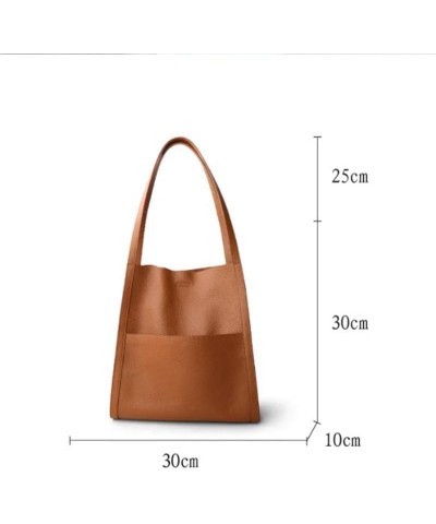 Solid Color Simple Genuine Leather Shoulder Bag,2023 Custom Leather Shoulder Bag,Large Capacity Tote Handbags, Shoulder Bag B...